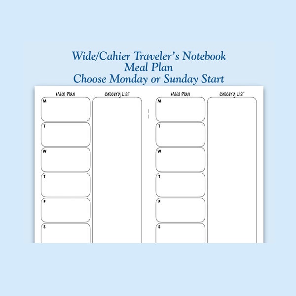 Printed Wide/Cahier Size Meal Plan Traveler's Notebook Insert
