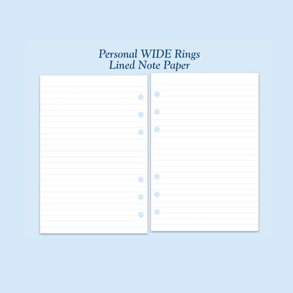 Printed Personal WIDE Size Lined Paper Ring Planner Inserts