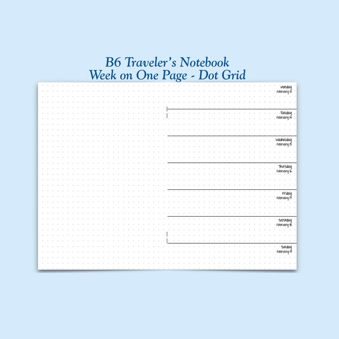 Printed B6 Size Dot Grid Week on One Page Traveler's - Etsy
