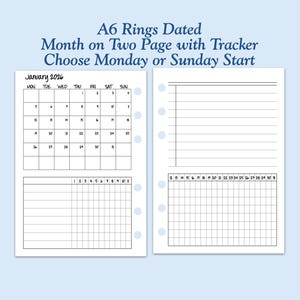 DATED Printed TRUE A6 Size Monthly Tracker MO2P with Habit Tracker Ring Planner Inserts   ***Please read item description before purchase