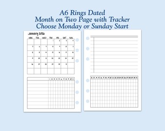 DATED Printed TRUE A6 Size Monthly Tracker MO2P with Habit Tracker Ring Planner Inserts   ***Please read item description before purchase