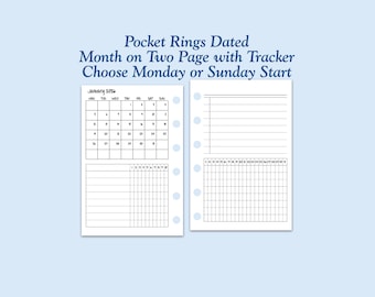 DATED Printed Pocket Size Monthly Tracker MO2P with Habit Tracker Ring Planner Inserts