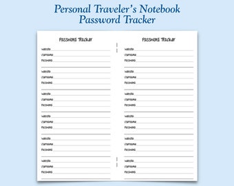 Printed Personal Size Password Tracker Traveler's Notebook Insert