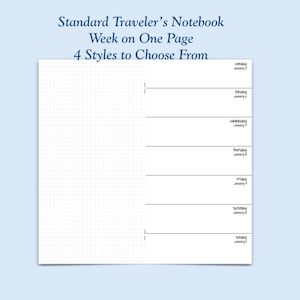 Printed Standard Size Week on One Page Traveler's Notebook Insert - Choose Dated or Undated
