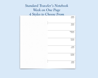 Printed Standard Size Week on Two Page Traveler's Notebook Insert