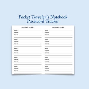 Printed Pocket Size Password Tracker Traveler's Notebook Insert