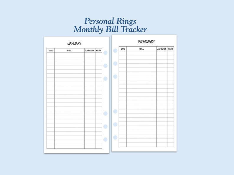 Printed Personal Size Bill Tracker Ring Planner Insert - Etsy