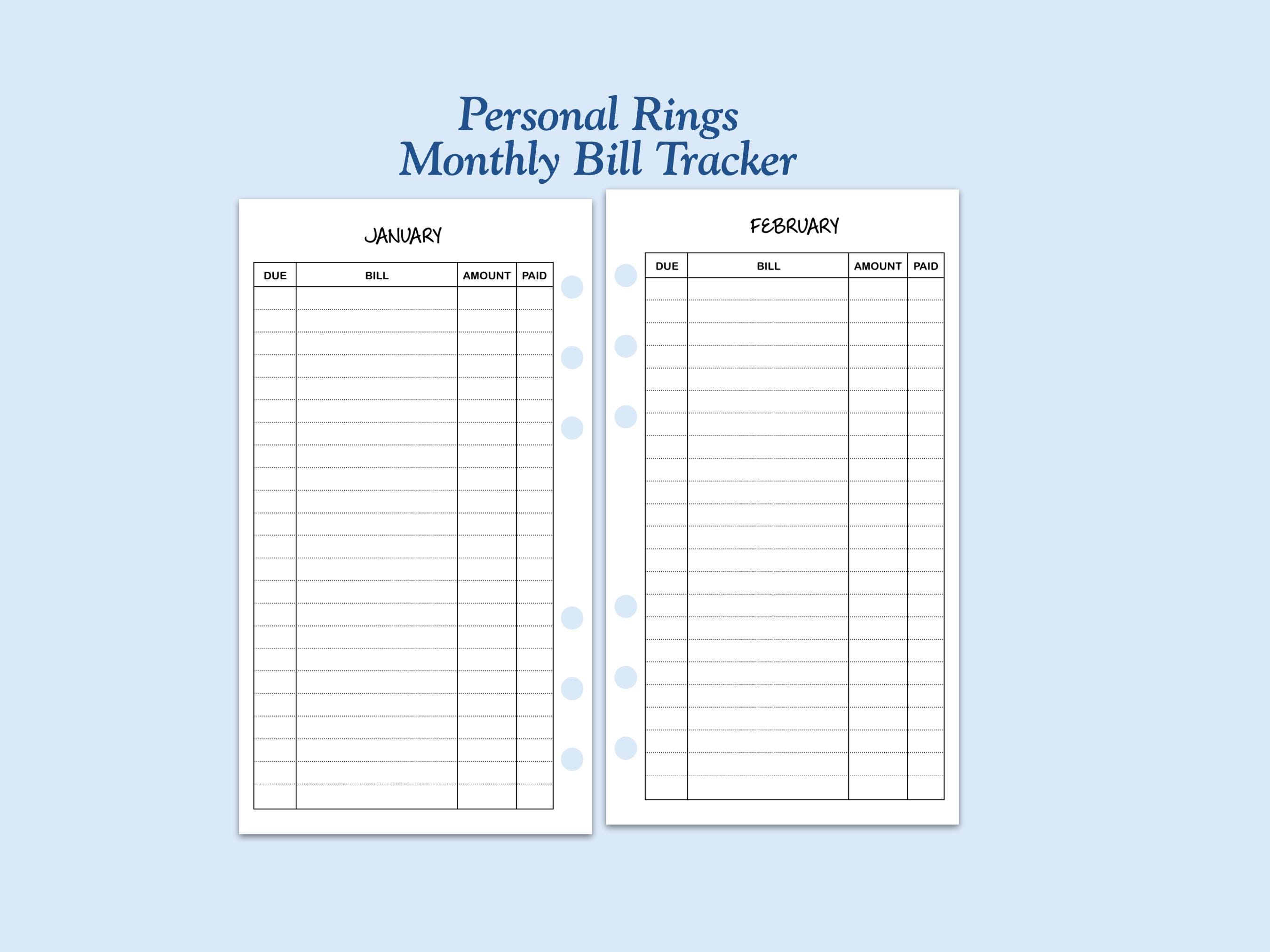 Printed Personal Size Bill Tracker Ring Planner Insert - Etsy