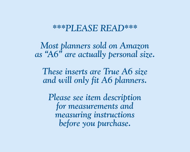 Printed TRUE A6 Size Meal Plan Ring Planner Inserts - Choose Monday or ...