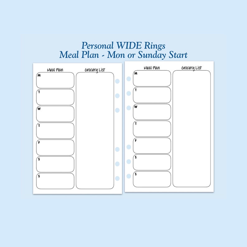 Printed Personal WIDE Size Meal Plan Ring Planner Insert - Etsy