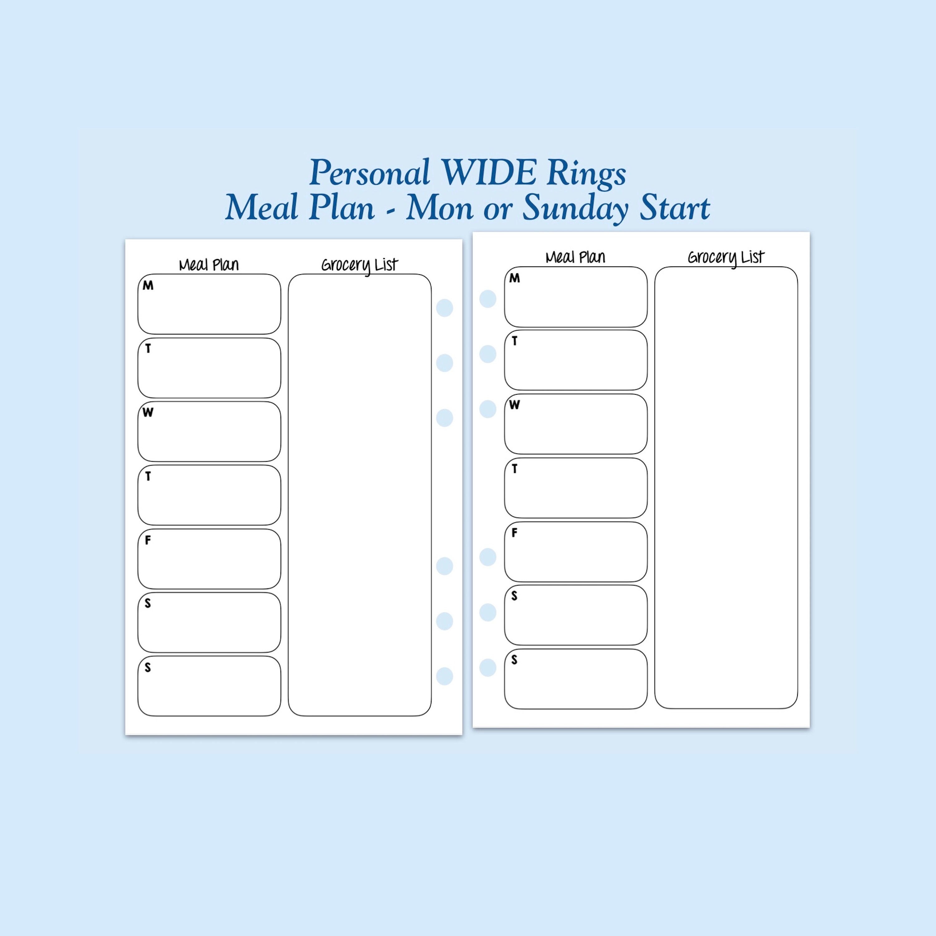 Printed Personal WIDE Size Meal Plan Ring Planner Insert - Etsy UK