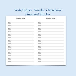 Printed Wide/Cahier Size Password Tracker Traveler's Notebook Insert