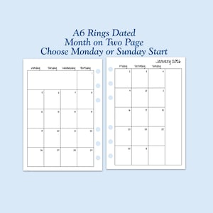 Insertos para agenda de anillas con fecha impresa en tamaño A6 real (dos páginas) ***Por favor, lea la descripción del artículo antes de comprar.
