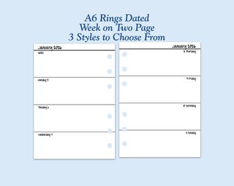 DATED Printed TRUE A6 Size Week On Two Page Ring Planner Inserts  ***Please read item description before purchase