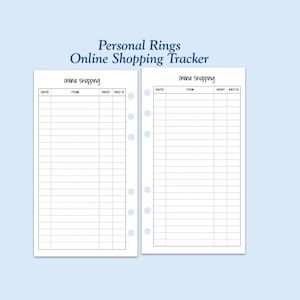 Printed Personal Size Online Shopping Tracker Ring Planner Insert