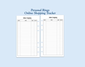 Printed Personal Size Online Shopping Tracker Ring Planner Insert