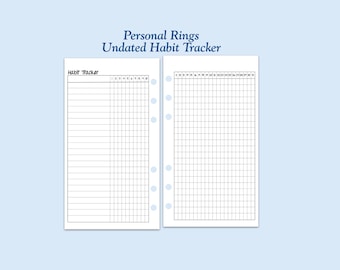 UNDATED Printed Personal Size Habit Tracker Ring Planner Insert