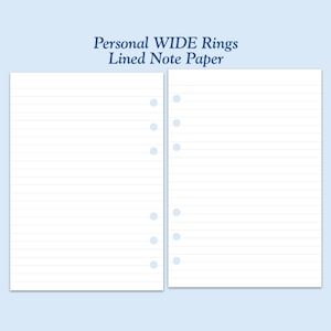 Printed Personal WIDE Size Lined Paper Ring Planner Inserts