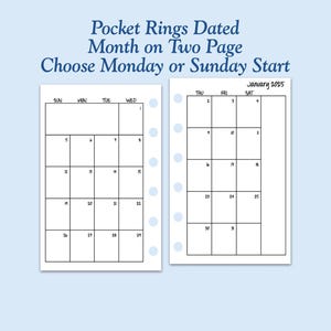 DATED Printed Pocket Size Month On Two Page Ring Planner Inserts