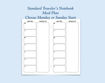Printed Standard Size Meal Plan Traveler's Notebook Insert