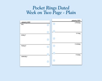 2023 Printed Pocket Size Plain Week On Two Page Ring Planner Inserts