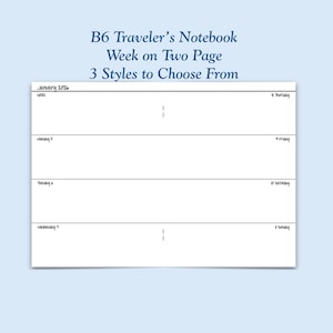 Printed B6 Size Week on Two Page Traveler's Notebook Insert - Choose Dated or Undated