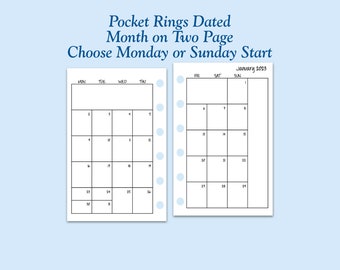 2023 Printed Pocket Size Month On Two Page Ring Planner Inserts