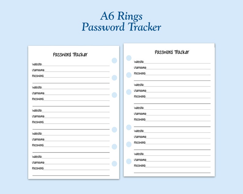 Printed TRUE A6 Size Password Tracker Ring Planner Inserts ***please ...
