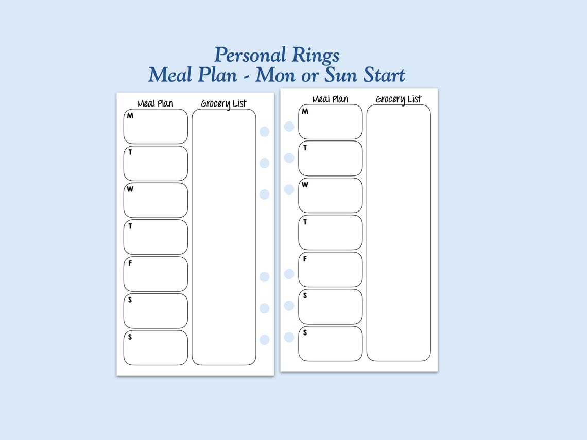 Printed Personal Size Meal Plan Ring Planner Inserts - Etsy