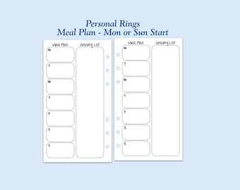 Printed Personal Size Meal Plan Ring Planner Inserts