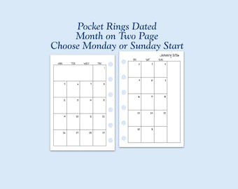 DATED Printed Pocket Size Month On Two Page Ring Planner Inserts
