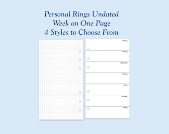 UNDATED Printed Personal Size Week on One Page Ring Planner Inserts - 6 Month Supply