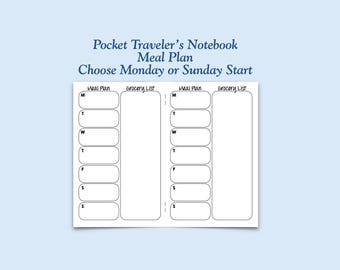 Printed Pocket Size Meal Plan Traveler's Notebook Insert