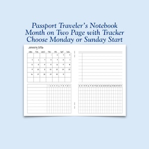 Printed Passport Size Monthly Tracker MO2P with Habit Tracker Traveler's Notebook Insert - Choose Dated or Undated