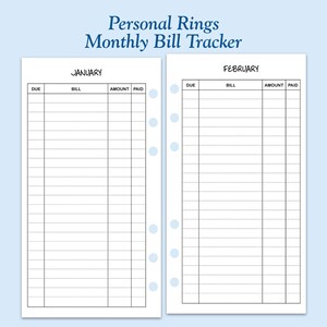 Printed Personal Size Bill Tracker Ring Planner Insert - Etsy