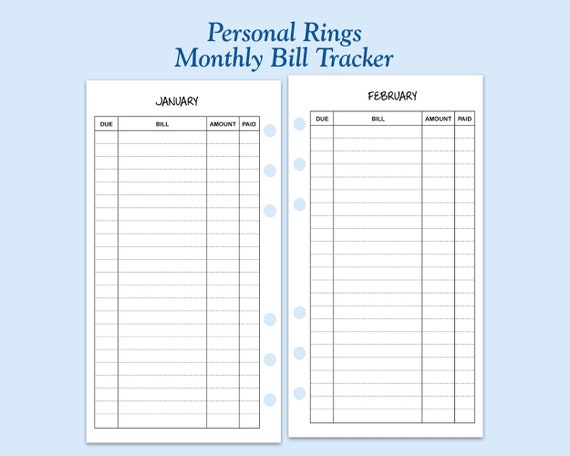 Paper & Party Supplies Printed Personal Size Bill Tracker Ring Planner ...