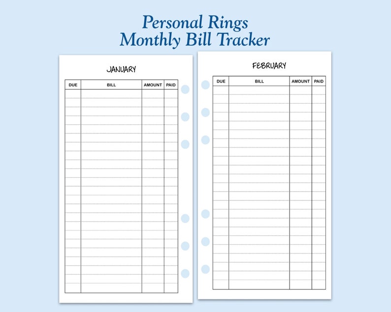 Printed Personal Size Bill Tracker Ring Planner Insert - Etsy