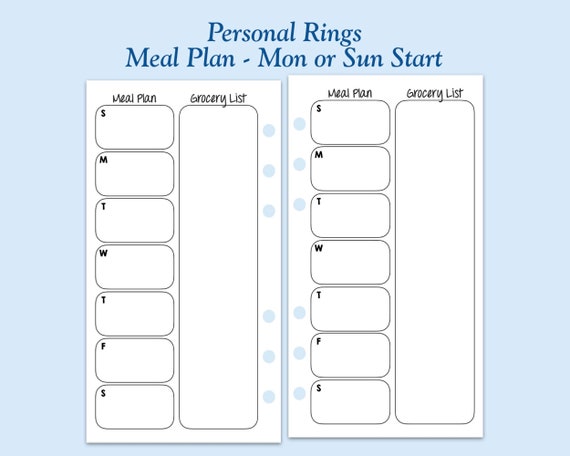 Personal Size Meal Plan Ring Planner Inserts Paper Calendars & Planners ...