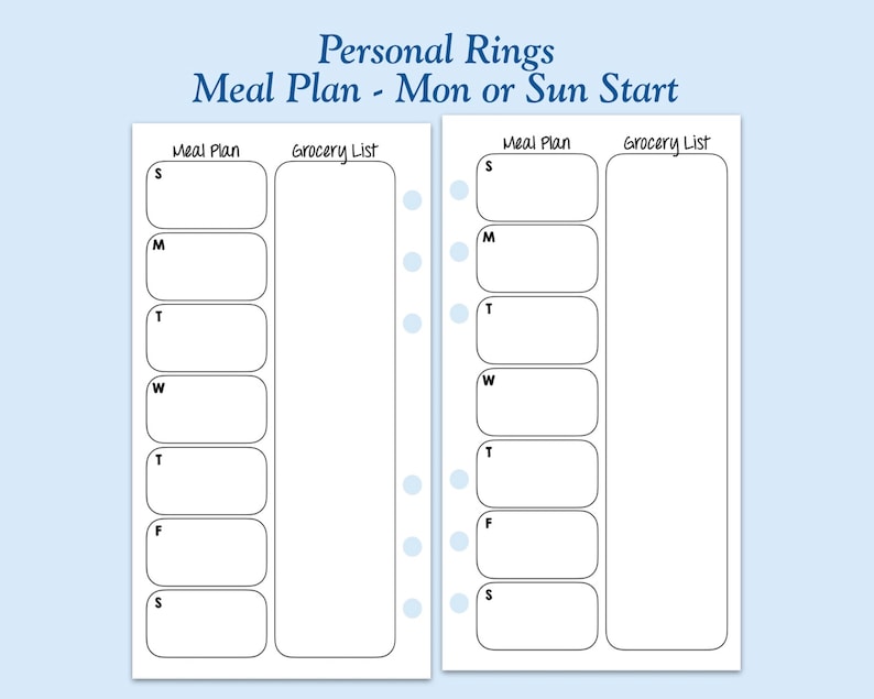 Printed Personal Size Meal Plan Ring Planner Inserts | Etsy