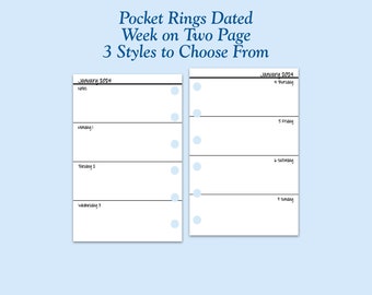 DATED Printed Pocket Size Week On Two Page Ring Planner Inserts