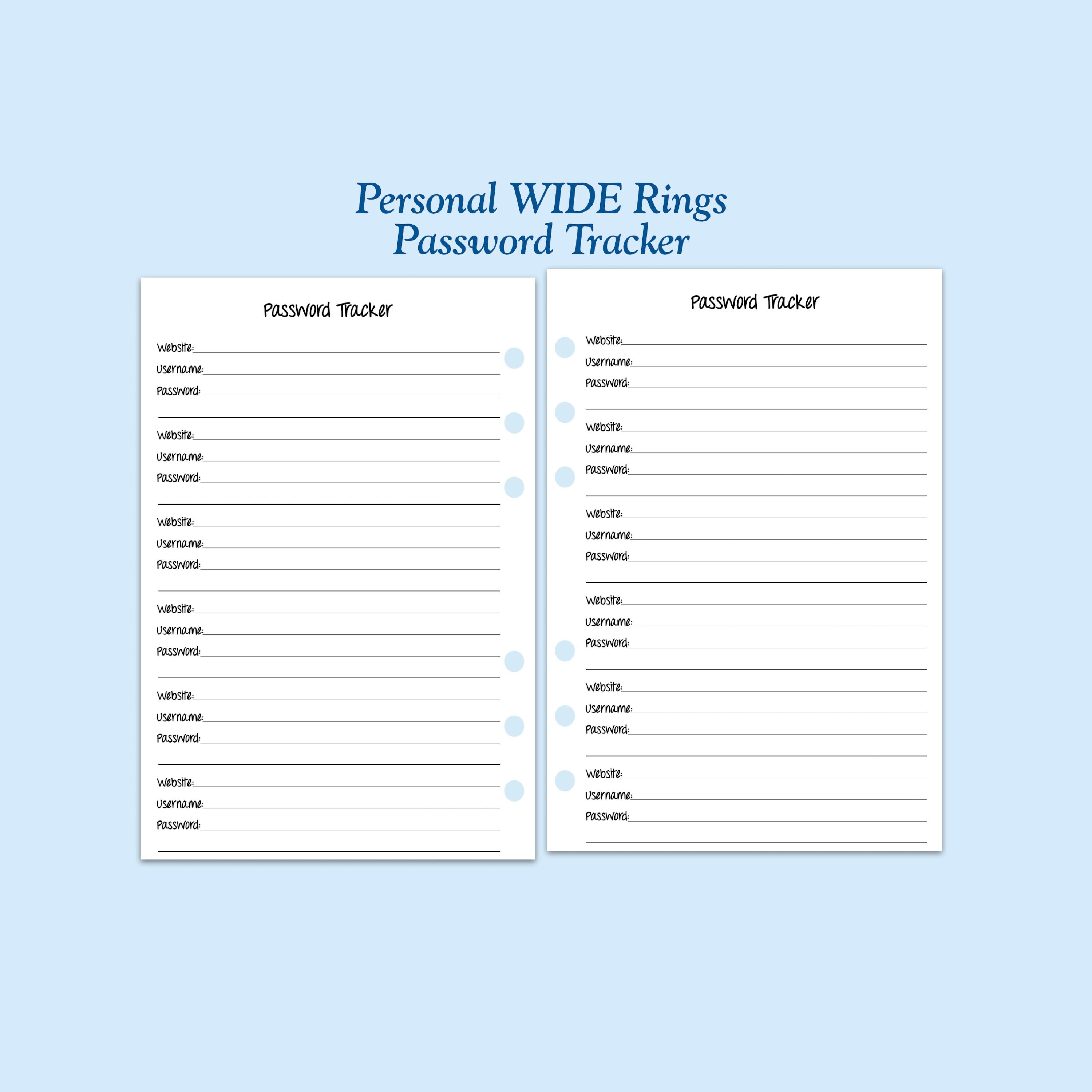 Password Key Rings Printed Personal WIDE Size Password Tracker Ring Planner Insert - Etsy
