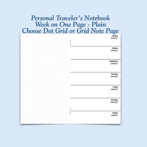 Gedruckte persönliche Größe Woche auf einer Seite Traveler's Notebook Insert - wählen Sie datiert oder undatiert