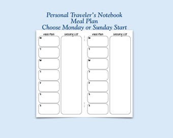 Printed Personal Size Meal Plan Traveler's Notebook Insert