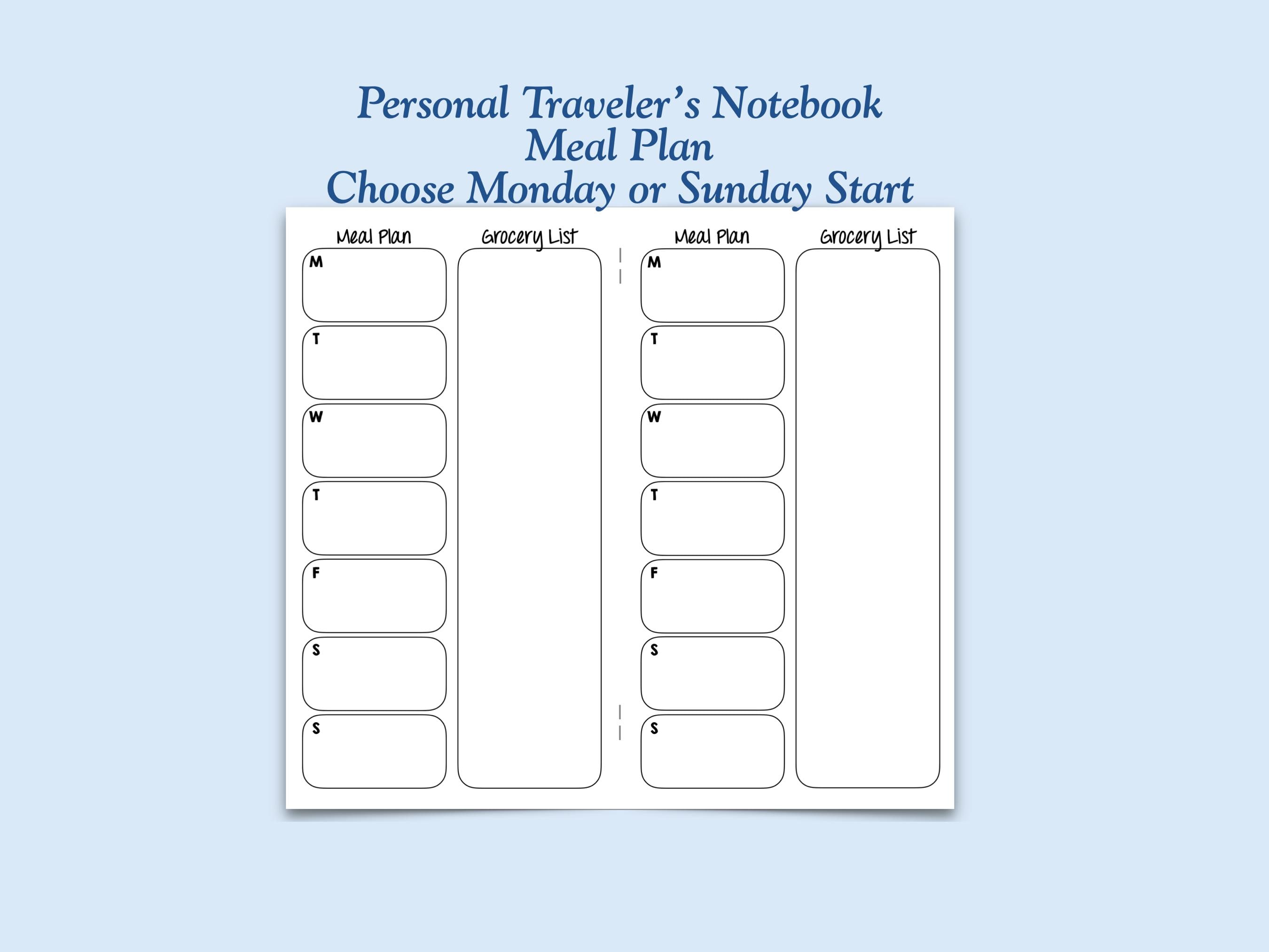 Printed Personal Size Meal Plan Traveler's Notebook Insert - Etsy