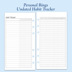UNDATED Printed Personal Size Habit Tracker Ring Planner Insert