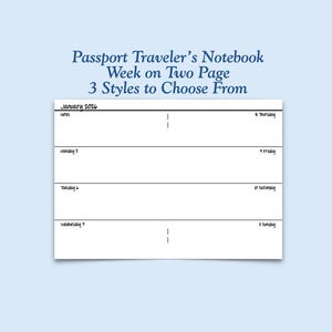 Printed Passport Size Week on Two Page Traveler&#39;s Notebook Insert - Choose Dated or Undated