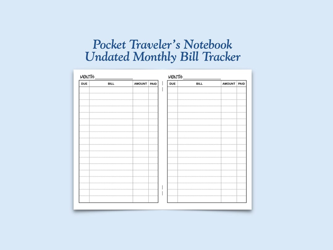 Printed UNDATED Pocket Size Bill Tracker Traveler's Notebook Insert - Etsy