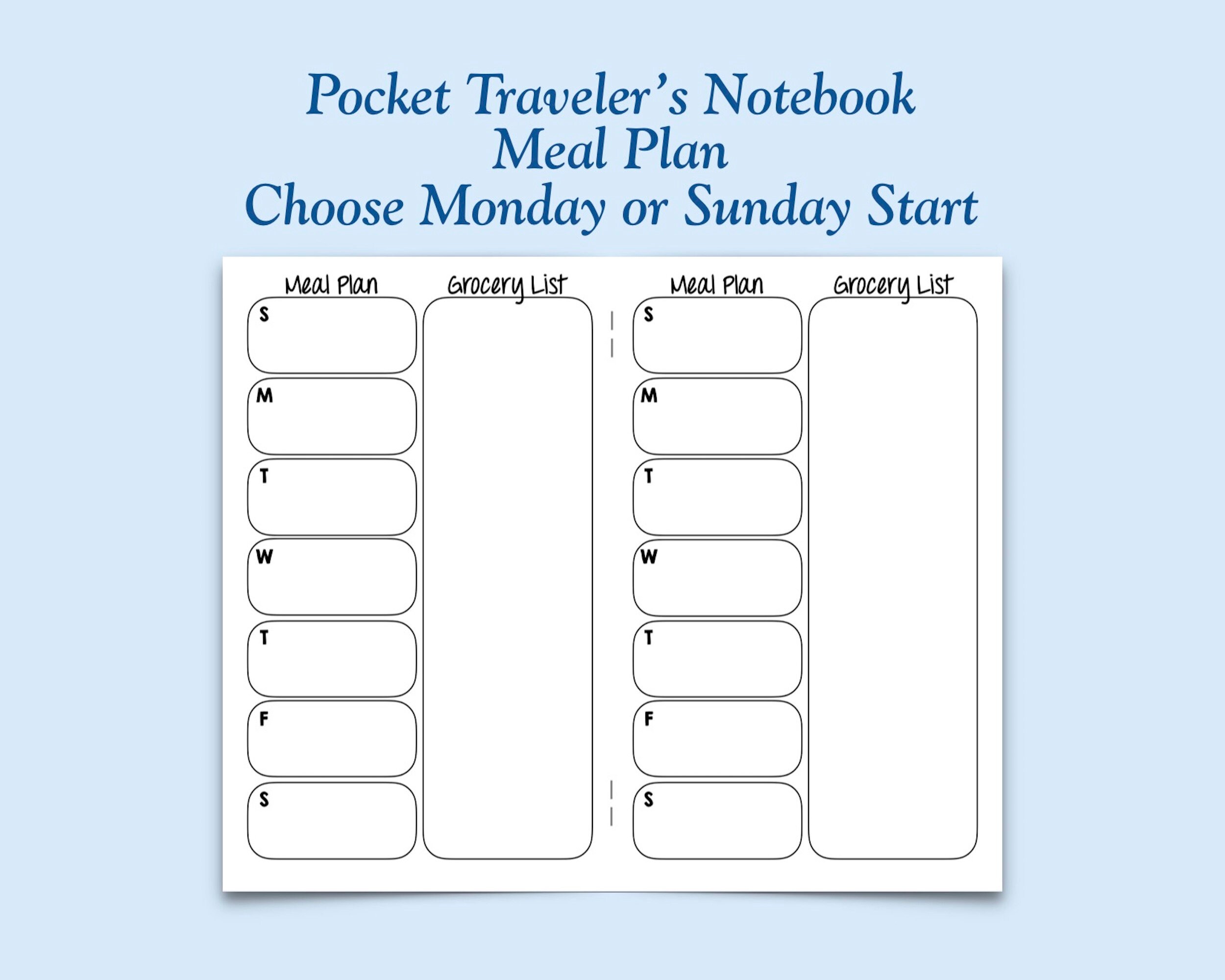 Printed Pocket Size Meal Plan Traveler's Notebook Insert - Etsy