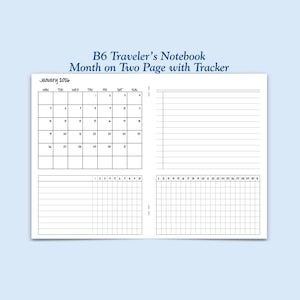 Printed B6 Size Monthly Tracker MO2P with Habit Tracker Traveler's Notebook Insert - Choose Dated or Undated