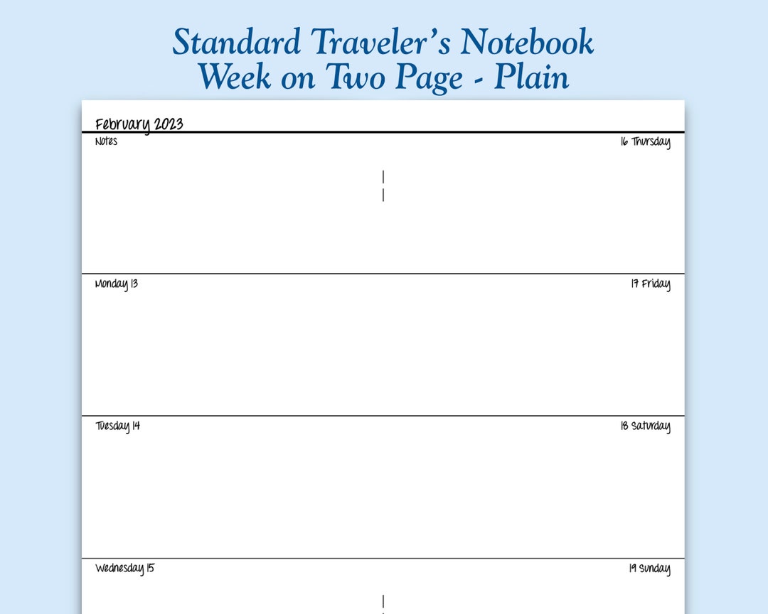 Standard Week Example Printed Standard Size Plain Week on Two Page Traveler's - Etsy
